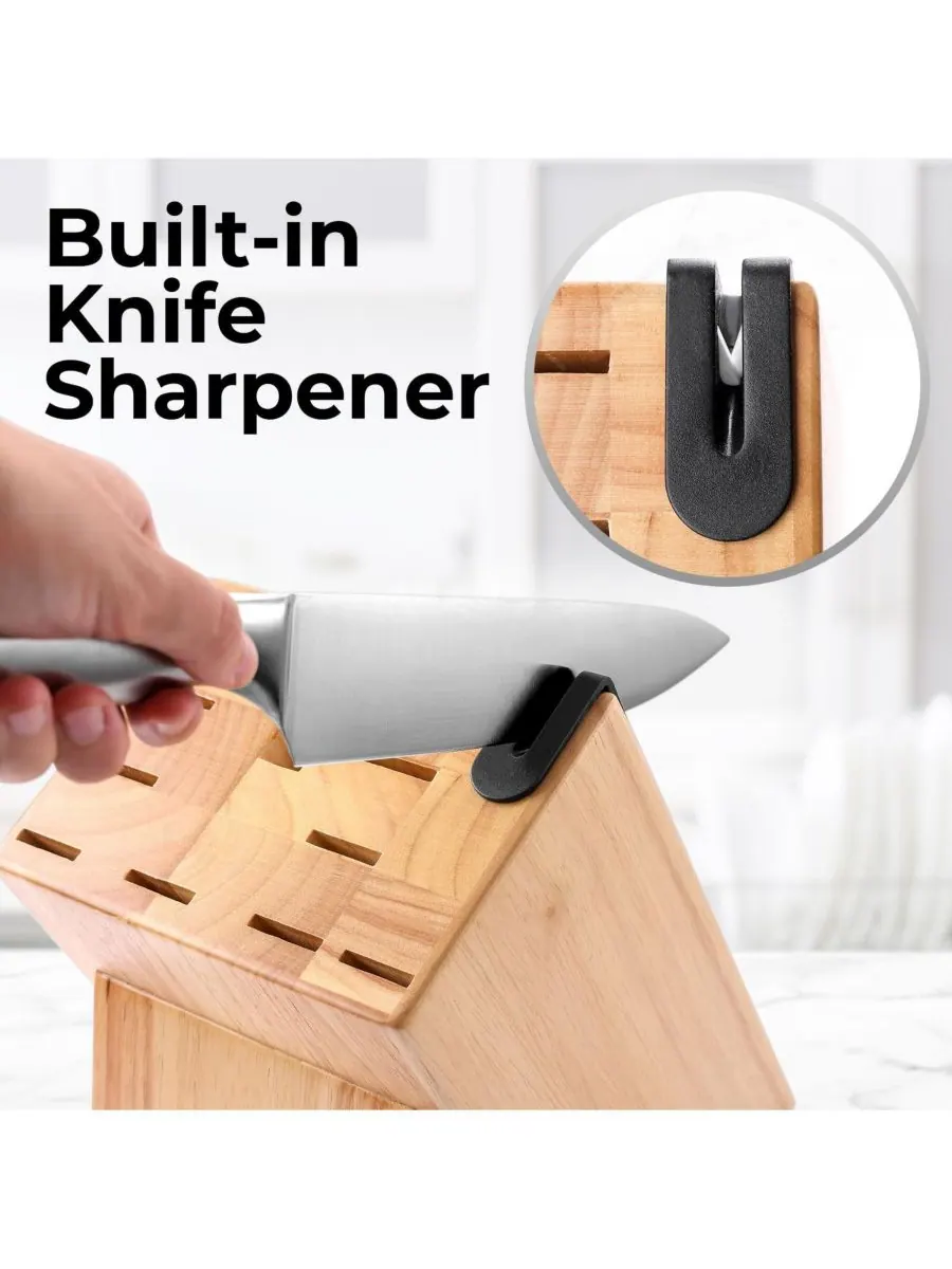 Набор из 18 ножей из нержавеющей стали с подставкой и точилкой Zulay Kitchen — изображение 3 из 6, коричневый