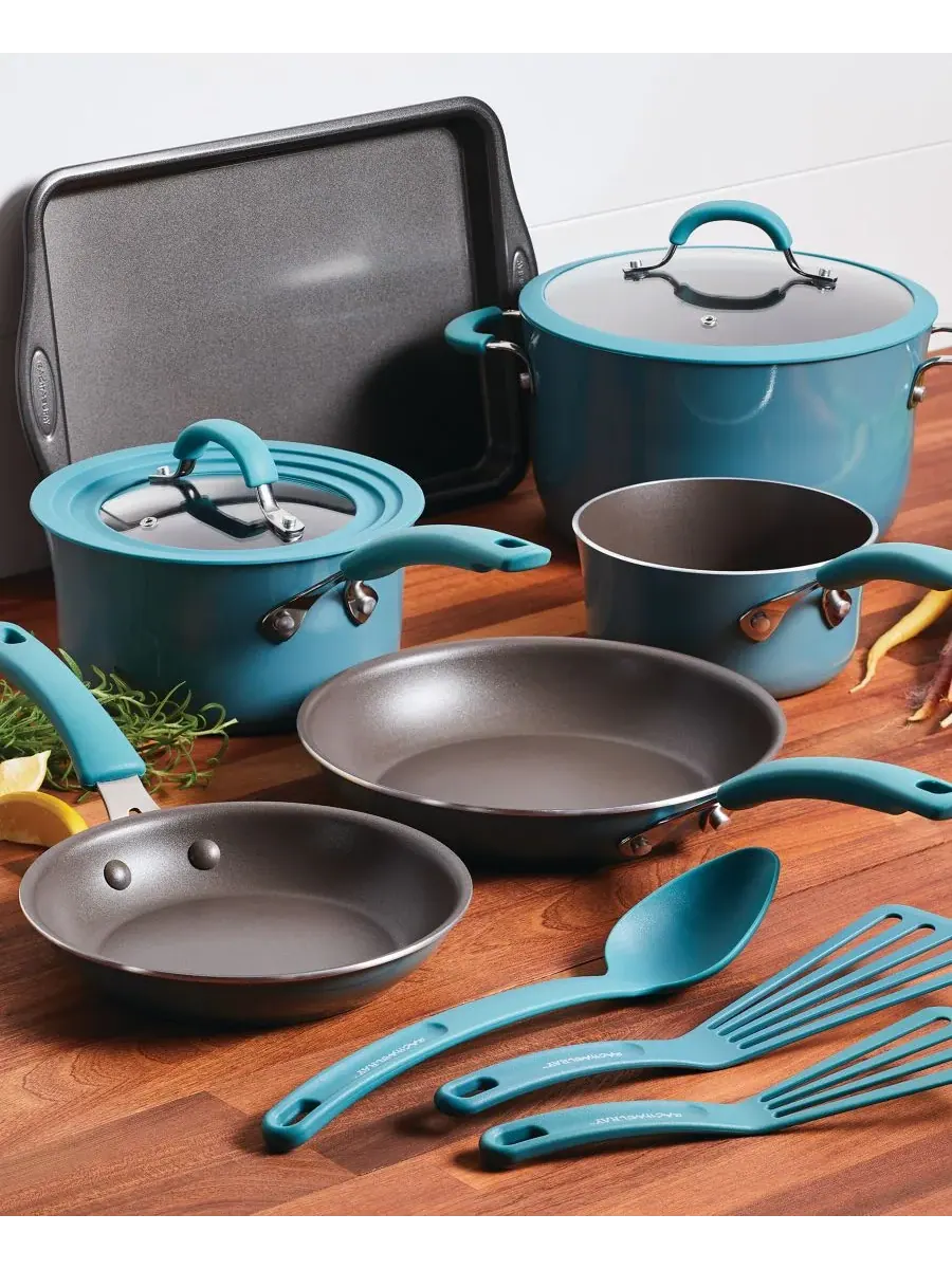 Набор алюминиевой посуды с антипригарным покрытием Cook + Create, 11 предметов Rachael Ray — изображение 5 из 8, синий