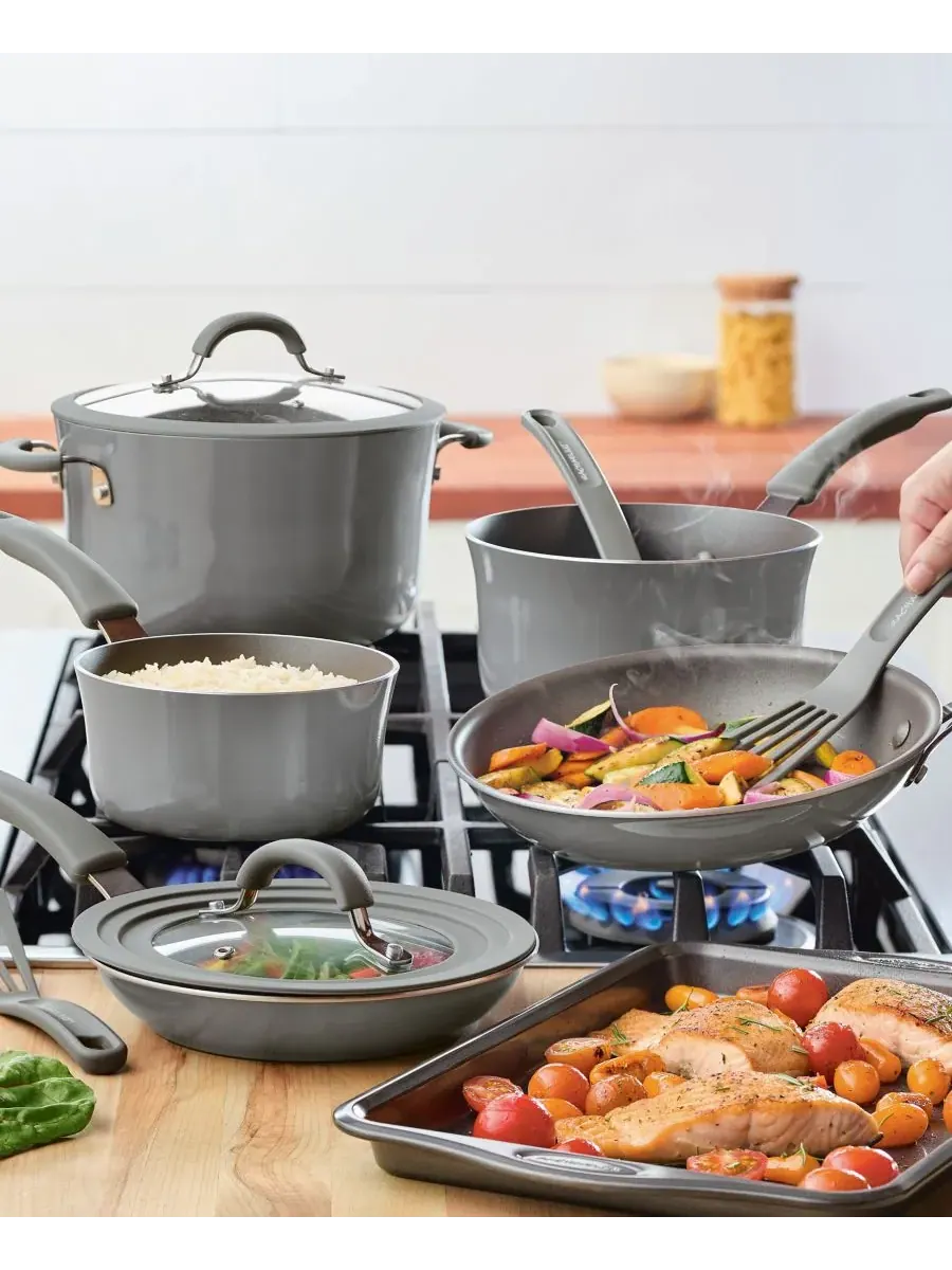 Набор алюминиевой посуды с антипригарным покрытием Cook + Create, 11 предметов Rachael Ray — изображение 6 из 8, синий