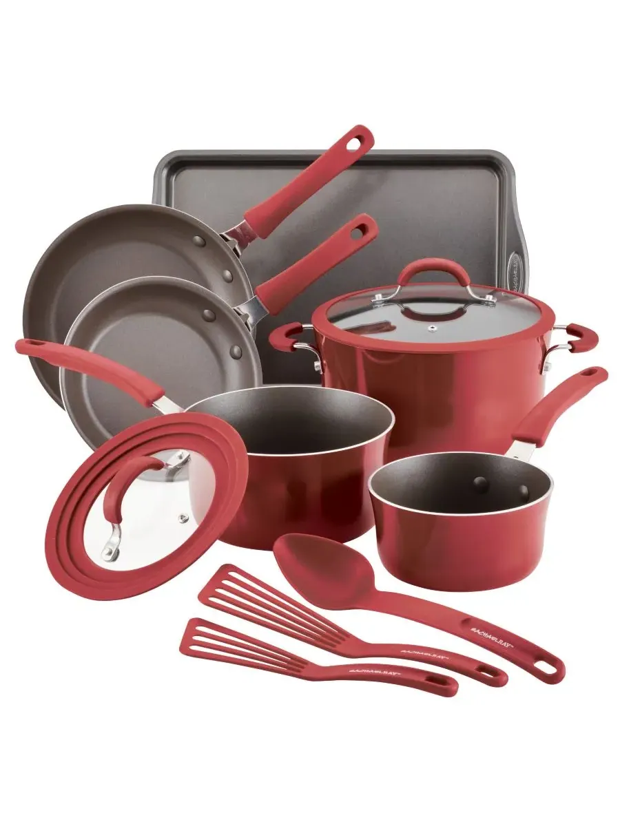 Набор алюминиевой посуды с антипригарным покрытием Cook + Create, 11 предметов Rachael Ray — красный