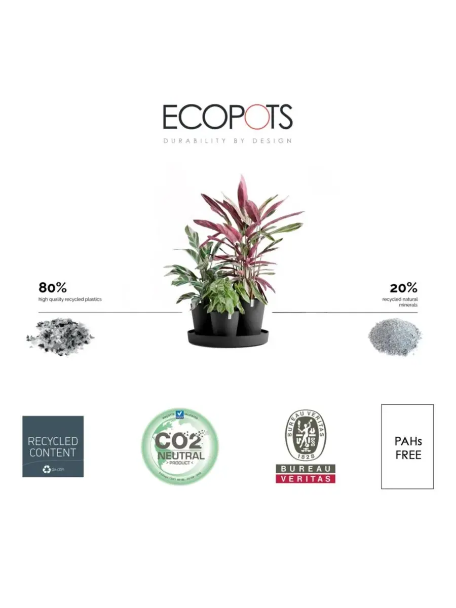 Самополивающийся цветочный горшок Dubai на колесах с подставкой, 56 см Ecopots — изображение 2 из 3, серый