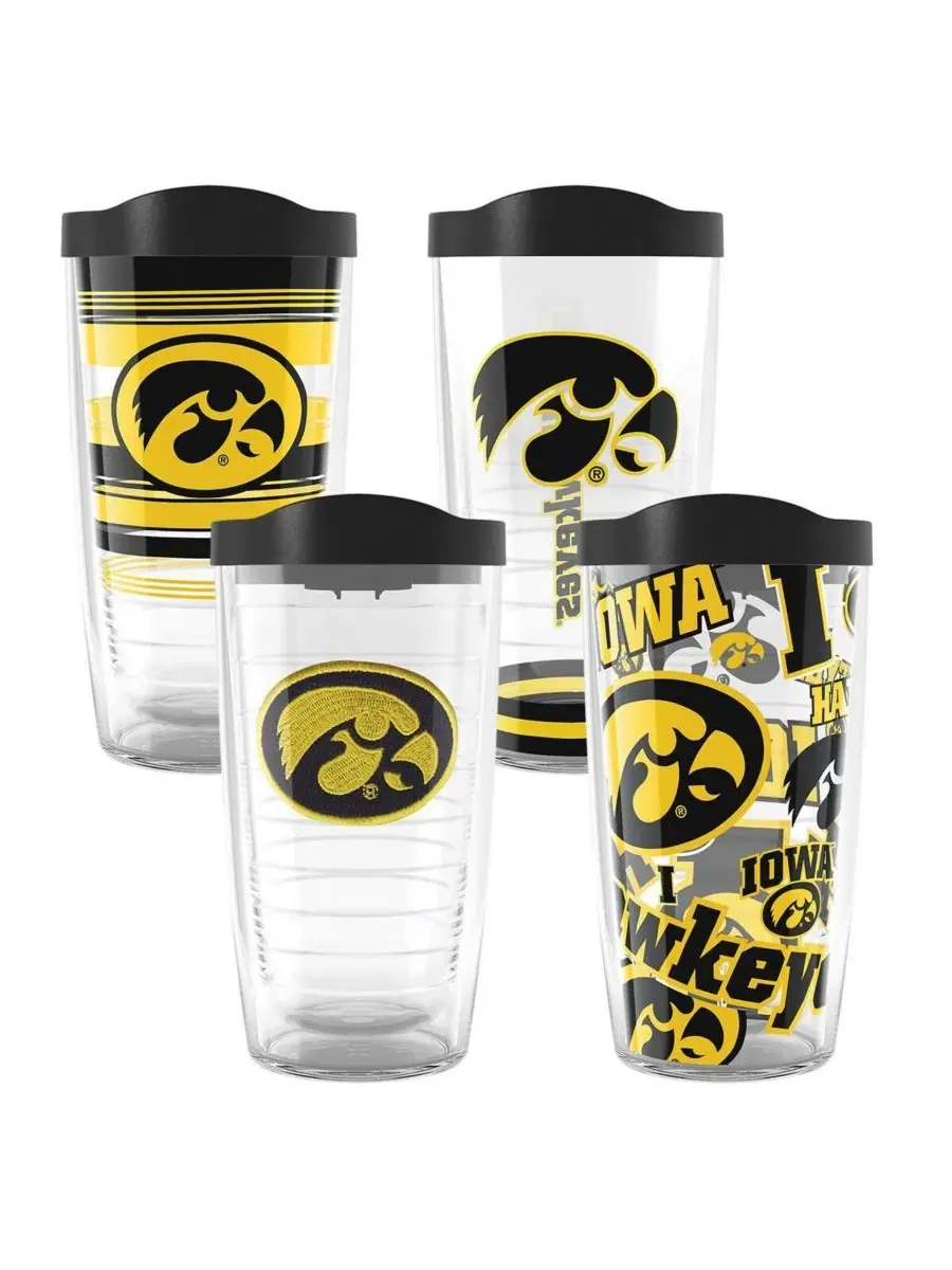 Набор из 4 стаканов Tervis Iowa Hawkeyes, 16 унций, с эмблемой — мульти