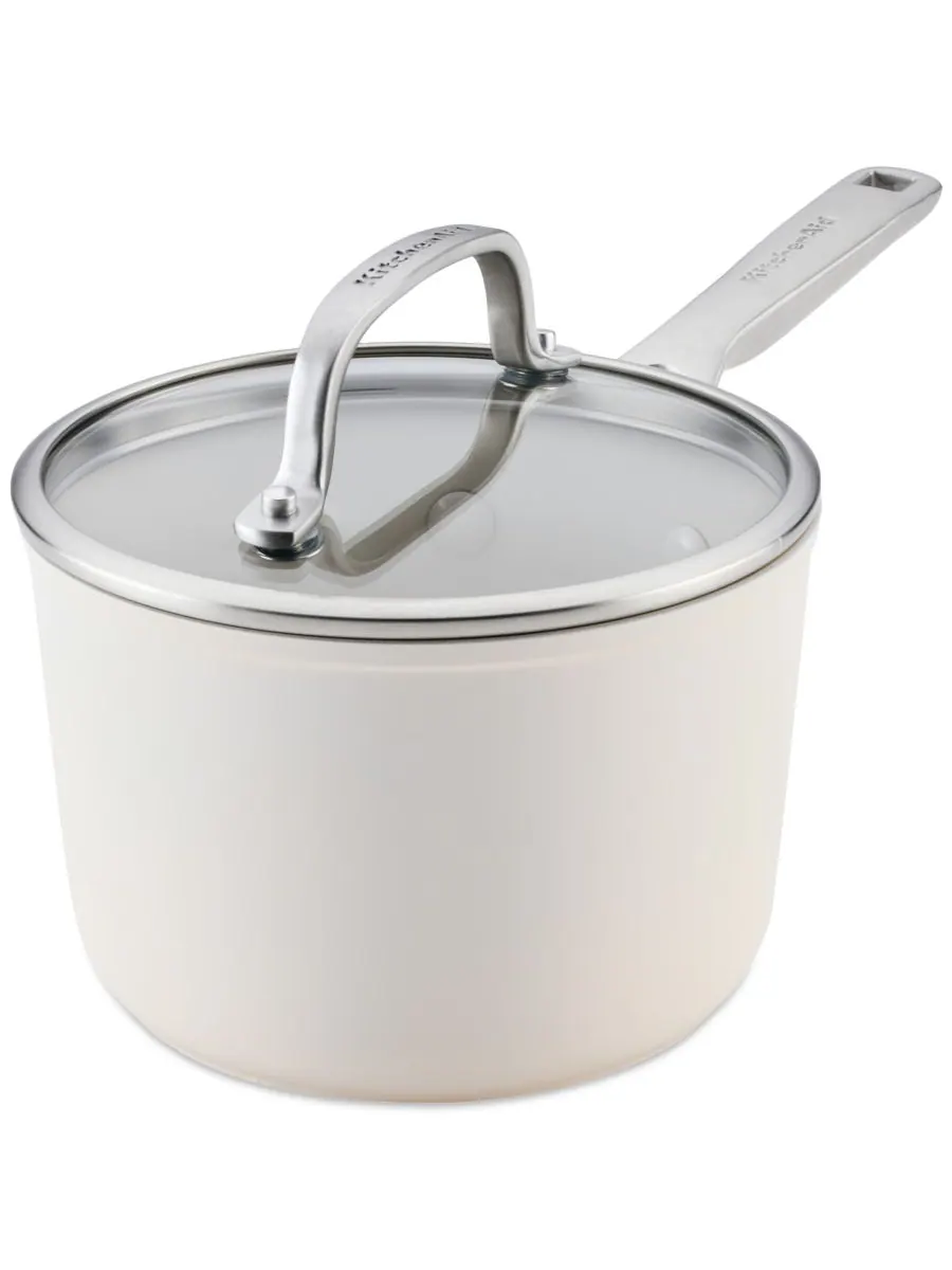 Ковш с крышкой KitchenAid Hard-Anodized Ceramic Induction, 1,9 л, Белый фарфор — белый