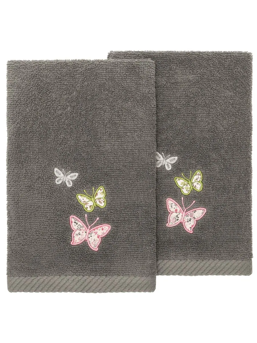 Набор из двух полотенец для рук из турецкого хлопка с вышивкой «Марипоса» Linum Home — изображение 1 из 4, темно-серый