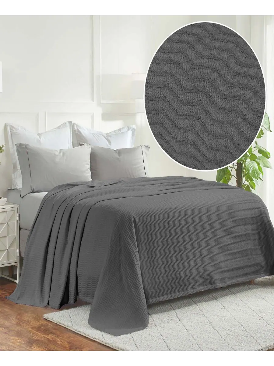 Легкое тканое одеяло Jena Cotton Textured Chevron, размер King Superior — изображение 2 из 7, темно-серый