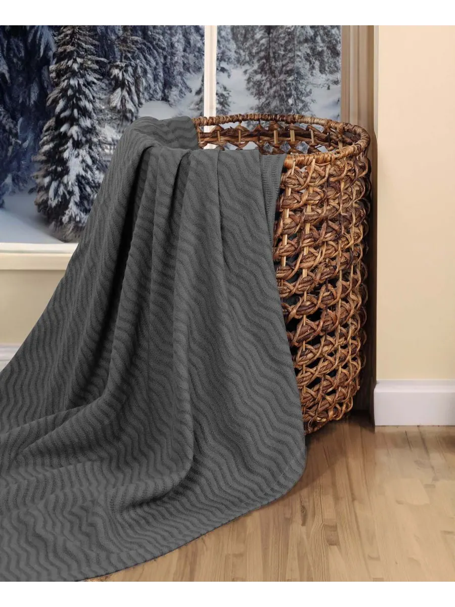 Легкое тканое одеяло Jena Cotton Textured Chevron, размер King Superior — изображение 7 из 7, темно-серый