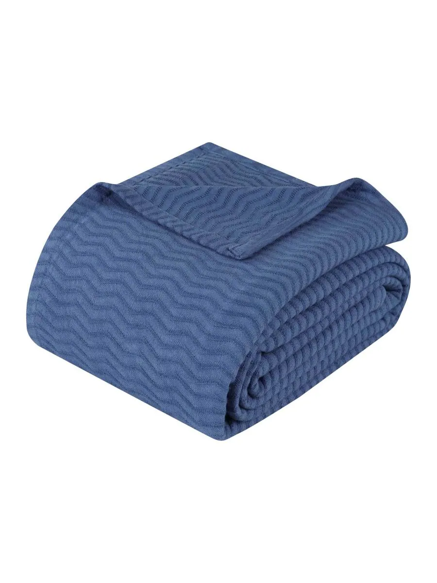Легкое тканое одеяло Jena Cotton Textured Chevron, размер King Superior — изображение 1 из 7, синий