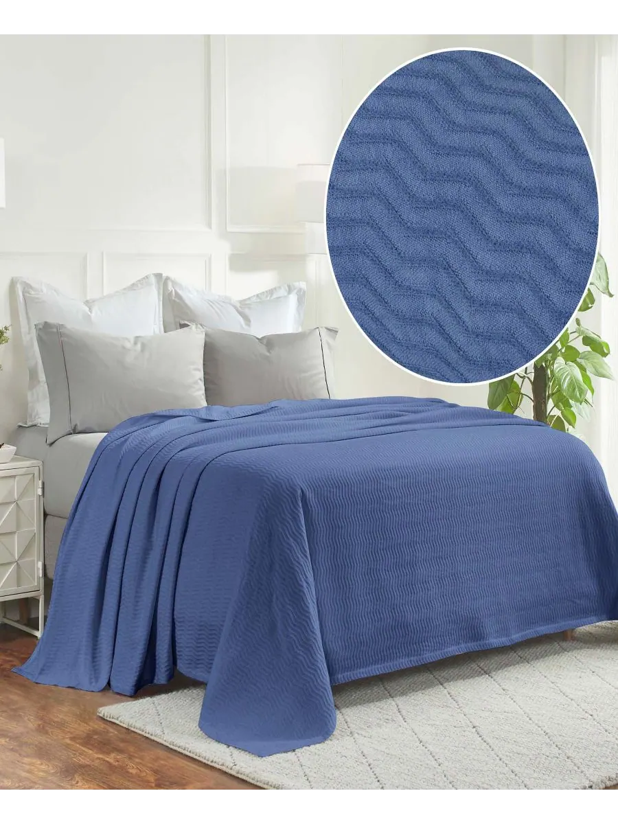 Легкое тканое одеяло Jena Cotton Textured Chevron, размер King Superior — изображение 2 из 7, синий