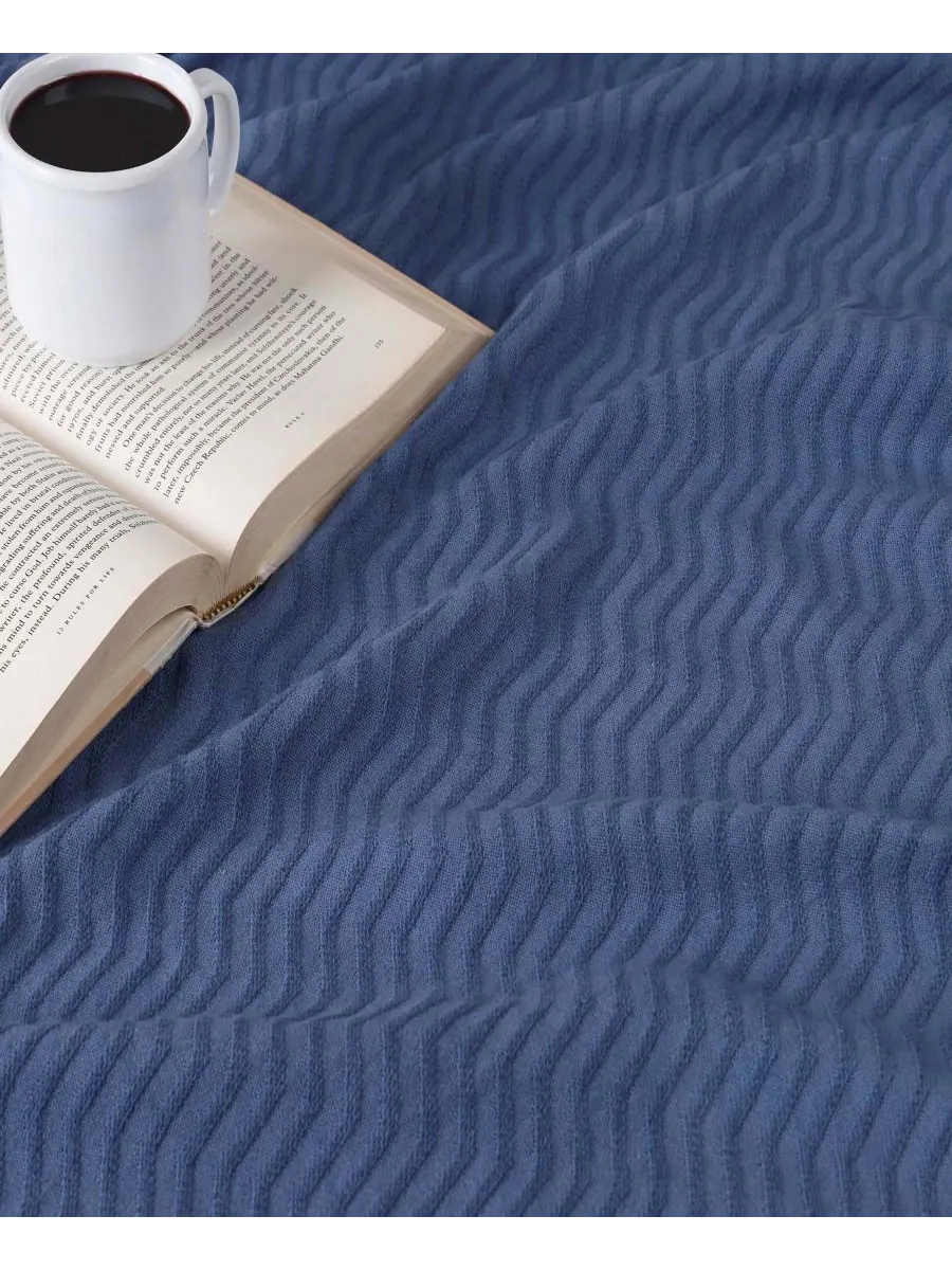 Легкое тканое одеяло Jena Cotton Textured Chevron, размер King Superior — изображение 5 из 7, синий