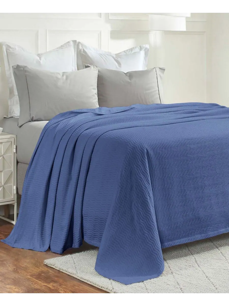 Легкое тканое одеяло Jena Cotton Textured Chevron, размер King Superior — изображение 6 из 7, синий