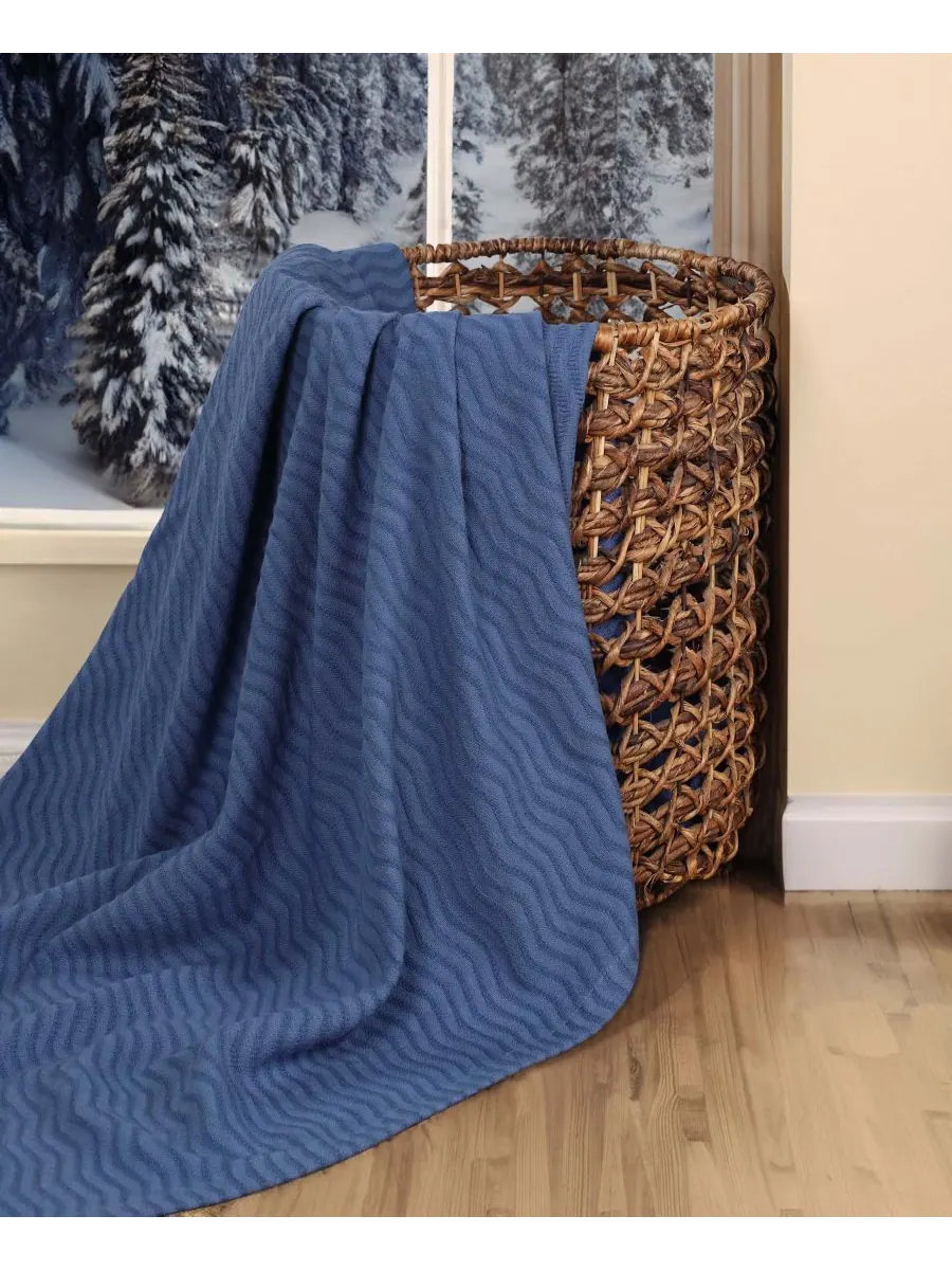 Легкое тканое одеяло Jena Cotton Textured Chevron, размер King Superior — изображение 7 из 7, синий