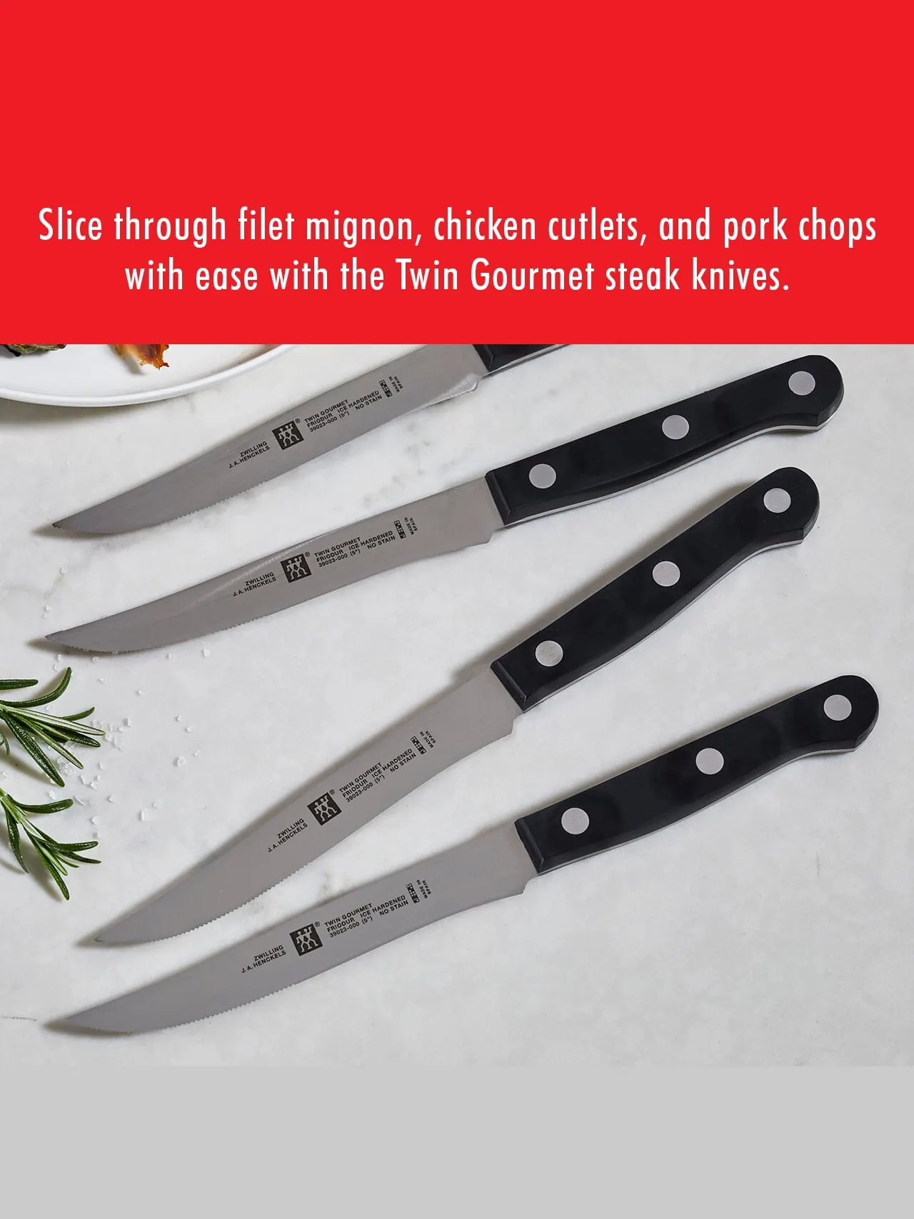 Набор ножей для стейка ZWILLING Twin Gourmet, 4 предмета, микросеррейторное — изображение 2 из 6, черный