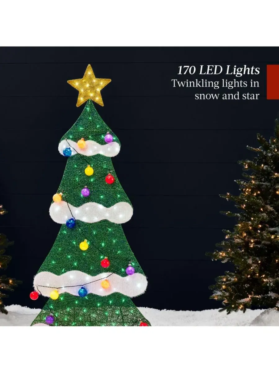 Светодиодная фигура Рождественская елка 2D с подарками, 183 см, 170 LED Best Choice Products — изображение 4 из 8, мульти