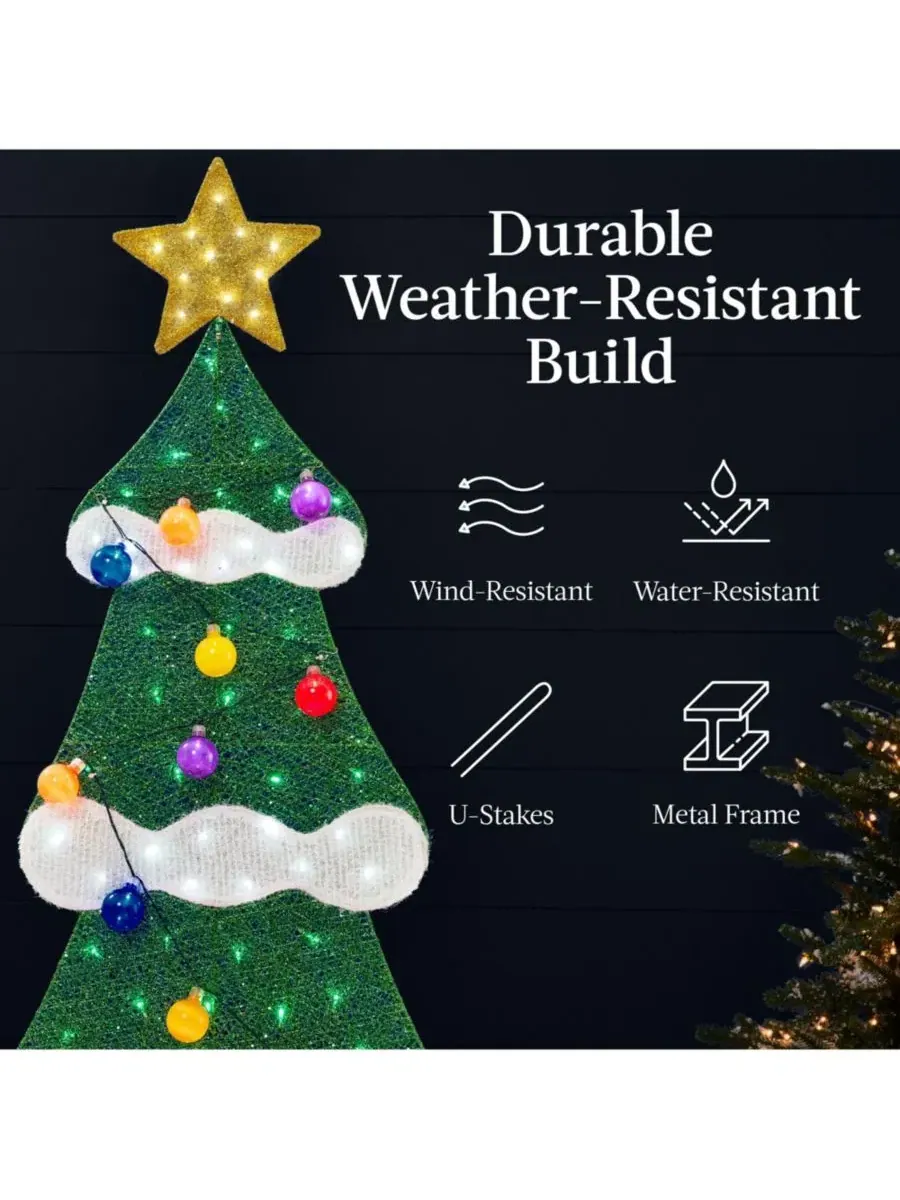 Светодиодная фигура Рождественская елка 2D с подарками, 183 см, 170 LED Best Choice Products — изображение 5 из 8, мульти