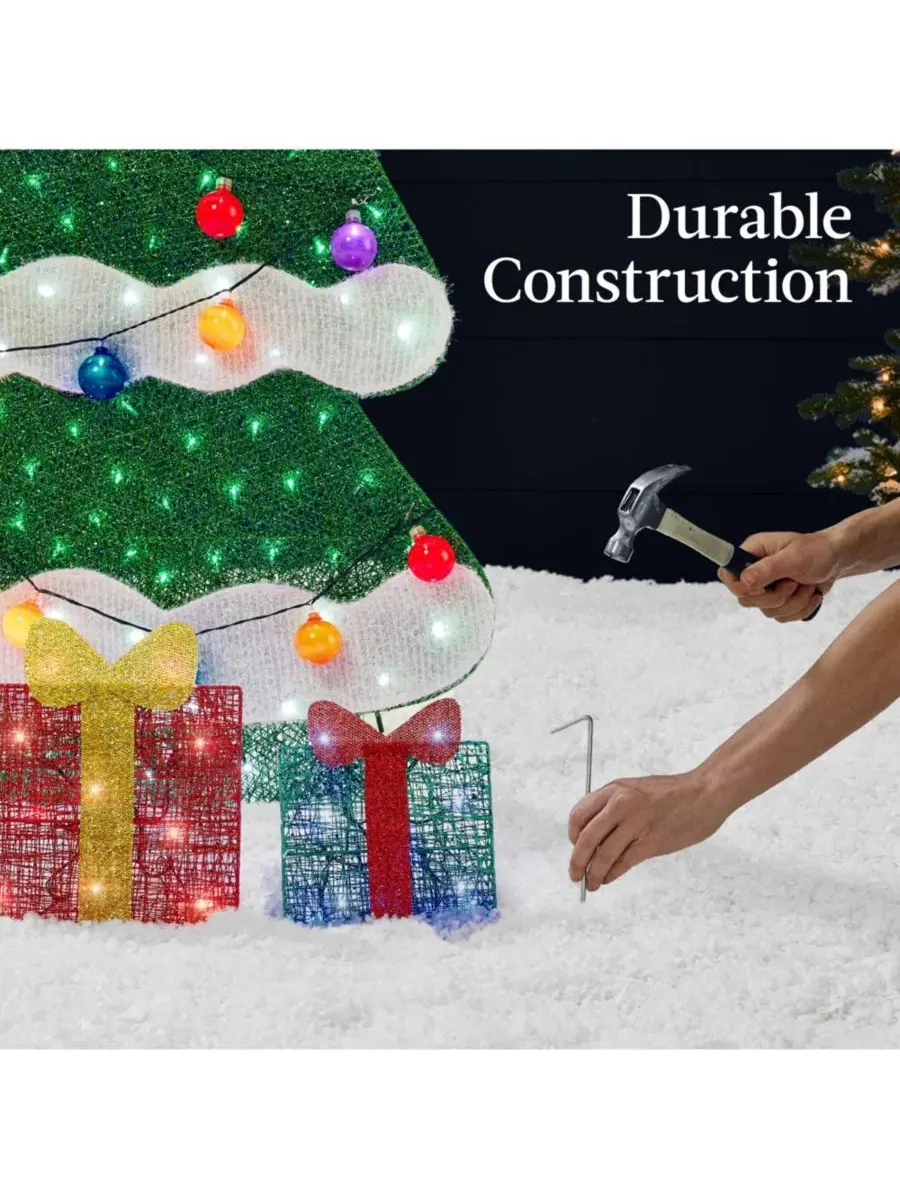 Светодиодная фигура Рождественская елка 2D с подарками, 183 см, 170 LED Best Choice Products — изображение 6 из 8, мульти