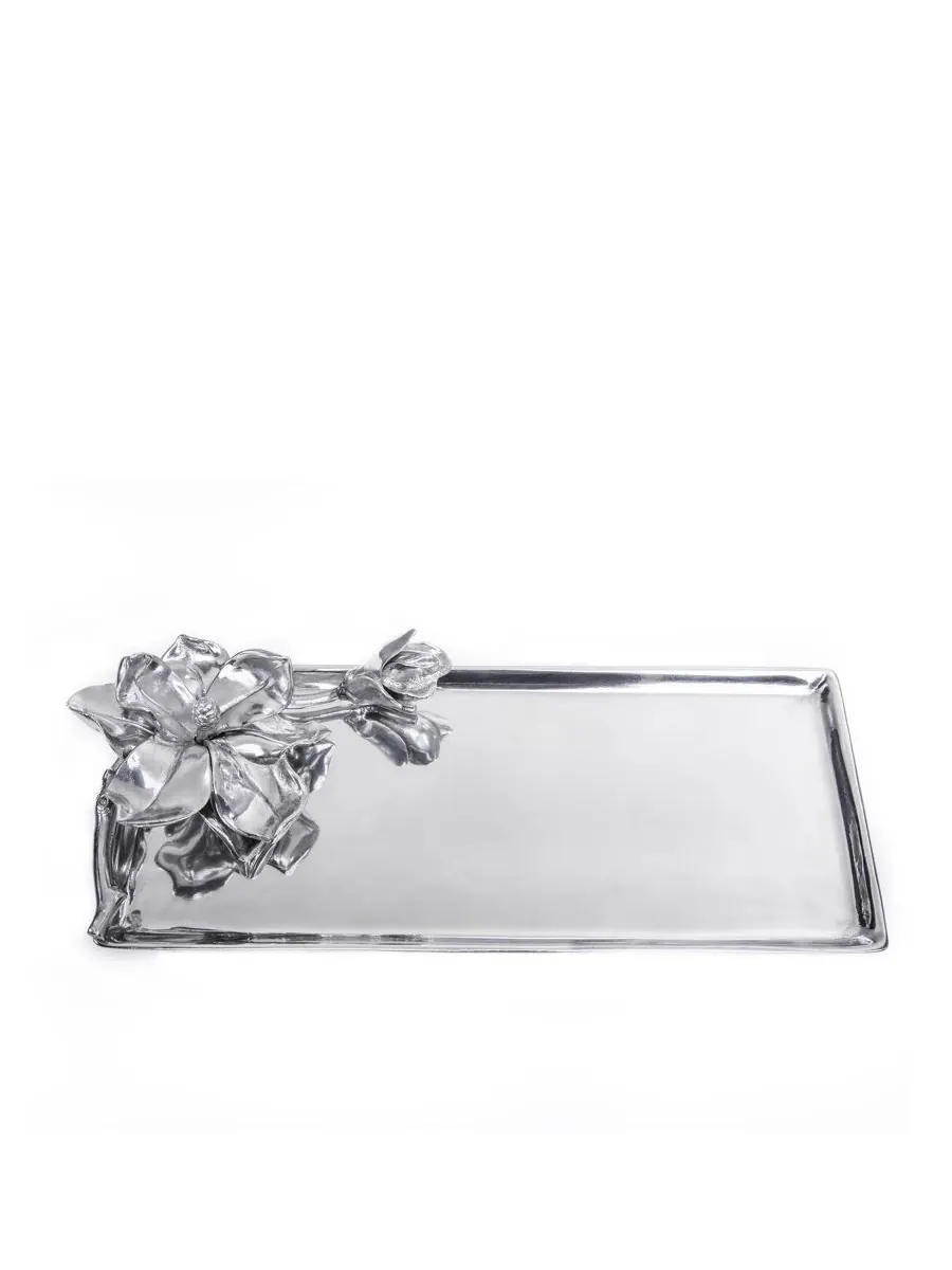 Продолговатый поднос Designs Aluminum Magnolia Arthur Court — серебристый