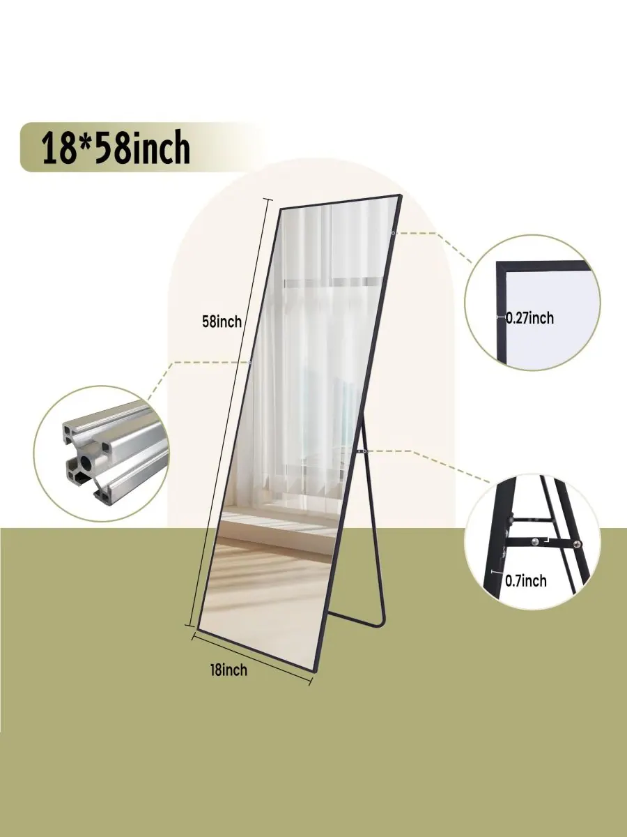 HOMLUX Прямоугольное зеркало на подставке, 18"x58", черное — изображение 3 из 9, черный