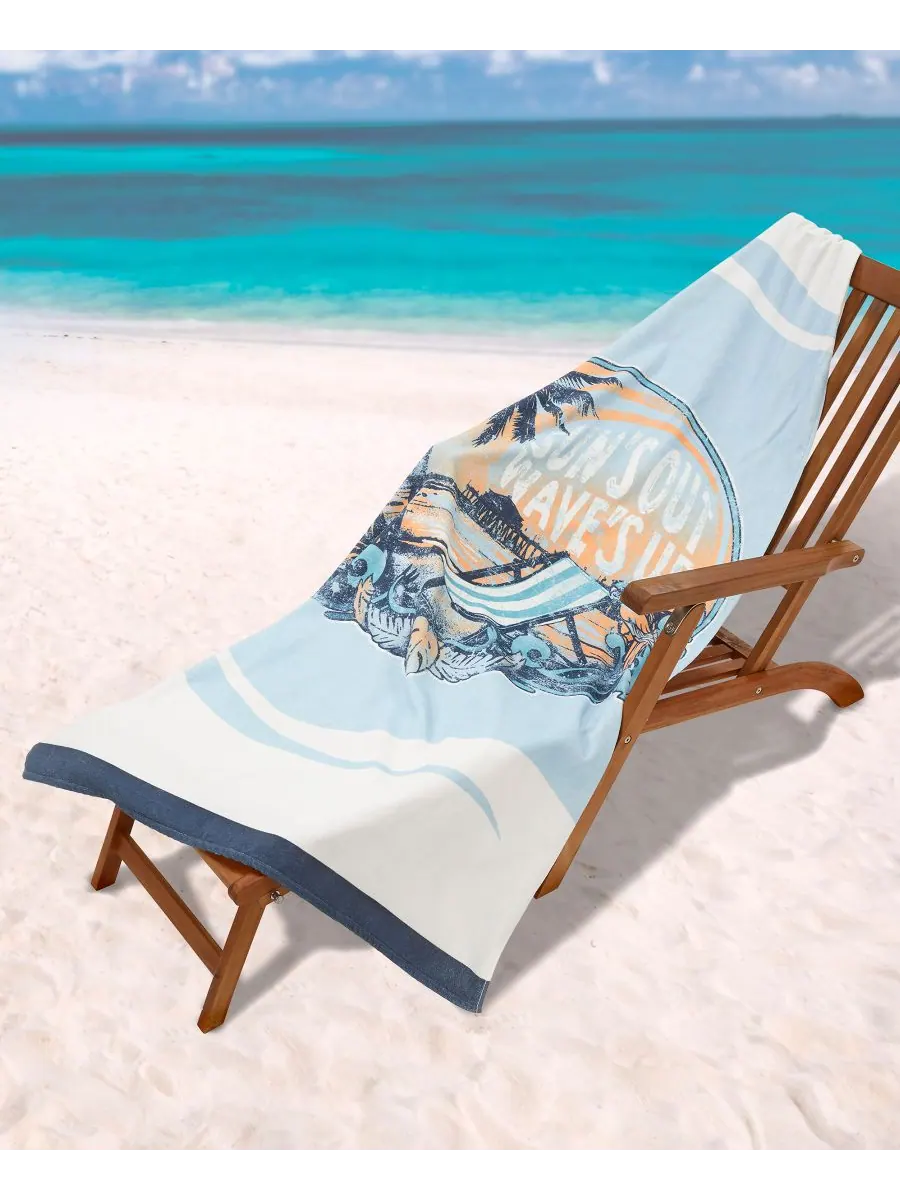 Пляжные полотенца Sun's Out из хлопка, 70 x 40 дюймов IZOD — изображение 2 из 3, синий