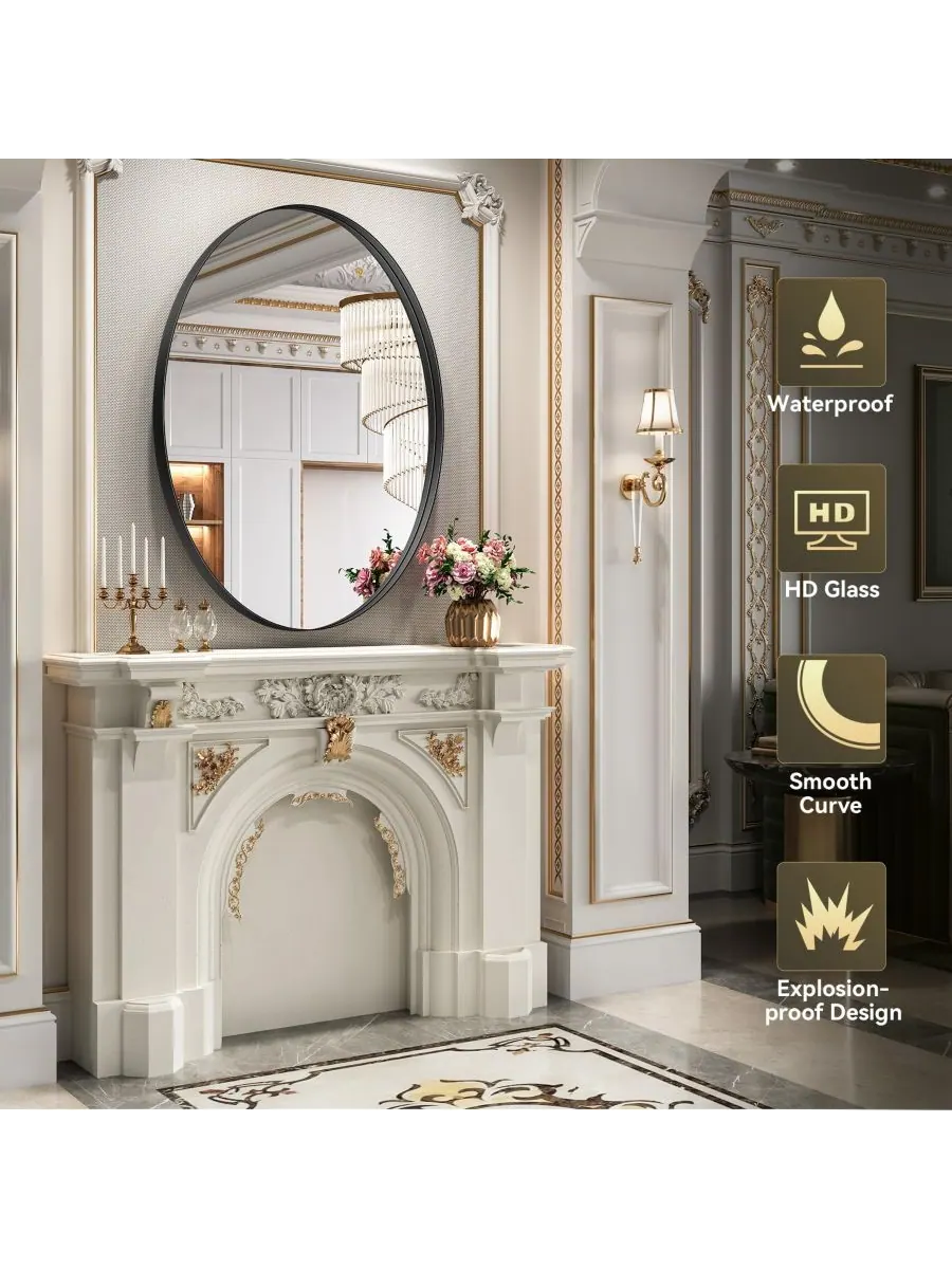 HOMLUX Овальное настенное зеркало 26"x38" черного цвета — черный