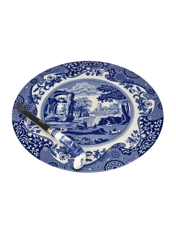 Тарелка и нож для итальянского голубого сыра Spode — синий