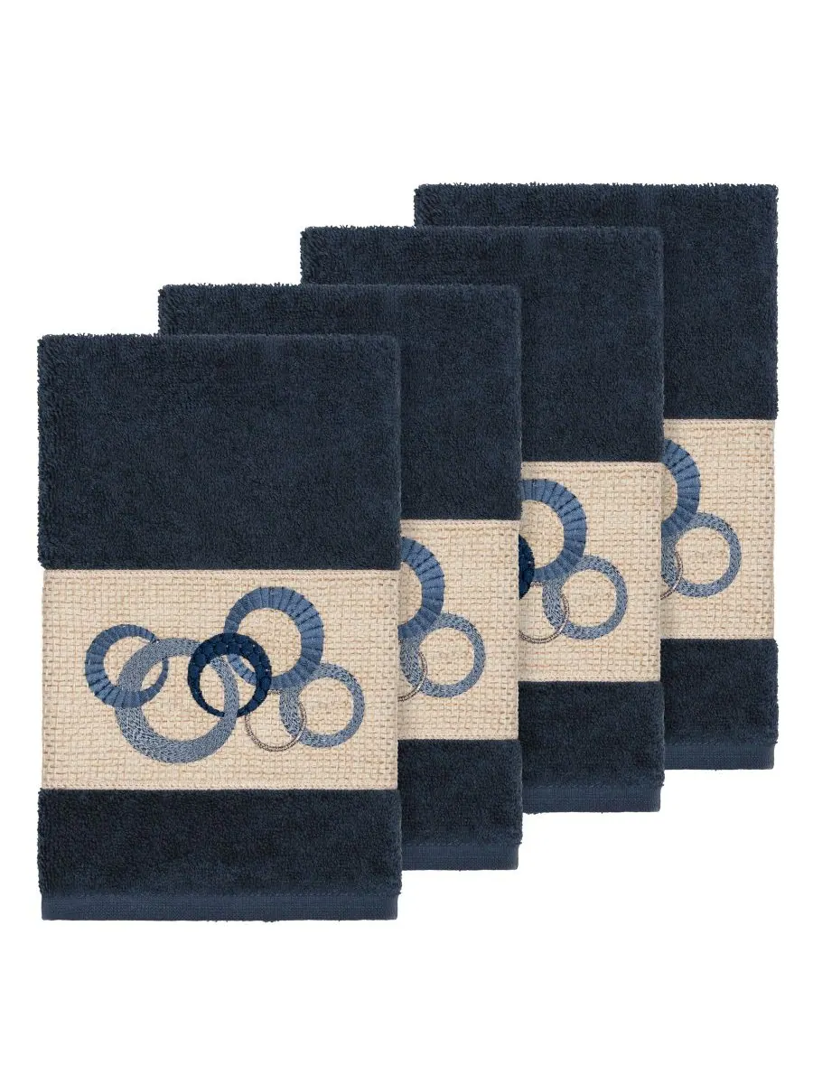 Набор из 4 декоративных полотенец для рук Annabelle из турецкого хлопка Linum Home, Navy, 4 Piece