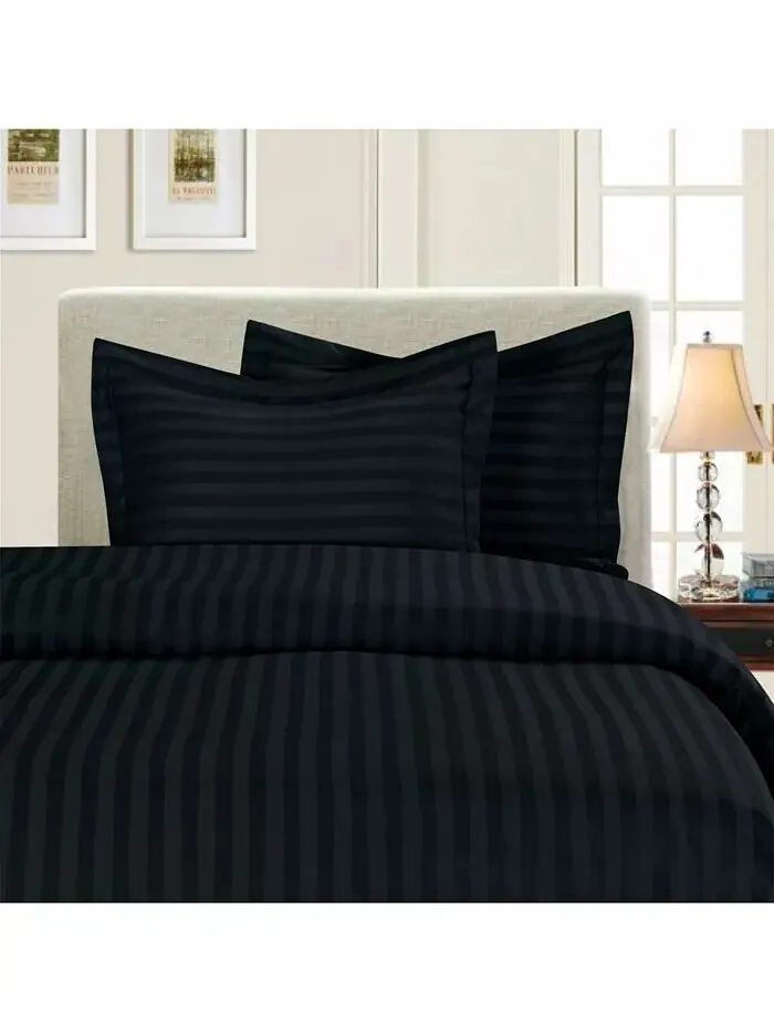 Роскошные комплекты пододеяльников в полоску без морщин Elegant Comfort — изображение 3 из 6, черный