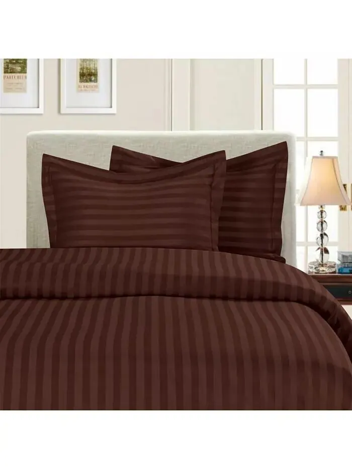 Роскошные комплекты пододеяльников в полоску без морщин Elegant Comfort — изображение 2 из 6, коричневый