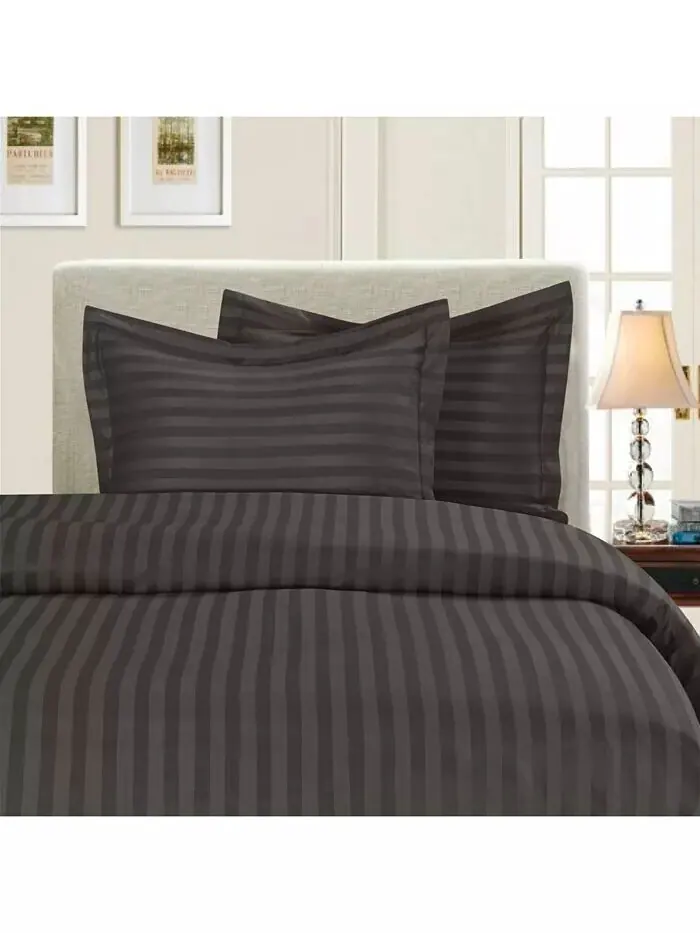 Роскошные комплекты пододеяльников в полоску без морщин Elegant Comfort — изображение 2 из 5, серый