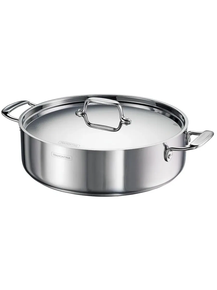 Жаропрочная кастрюля с крышкой Utsava Tri-Ply Clad Stainless Steel, 6.1 л Tramontina — изображение 2 из 11, серебряный