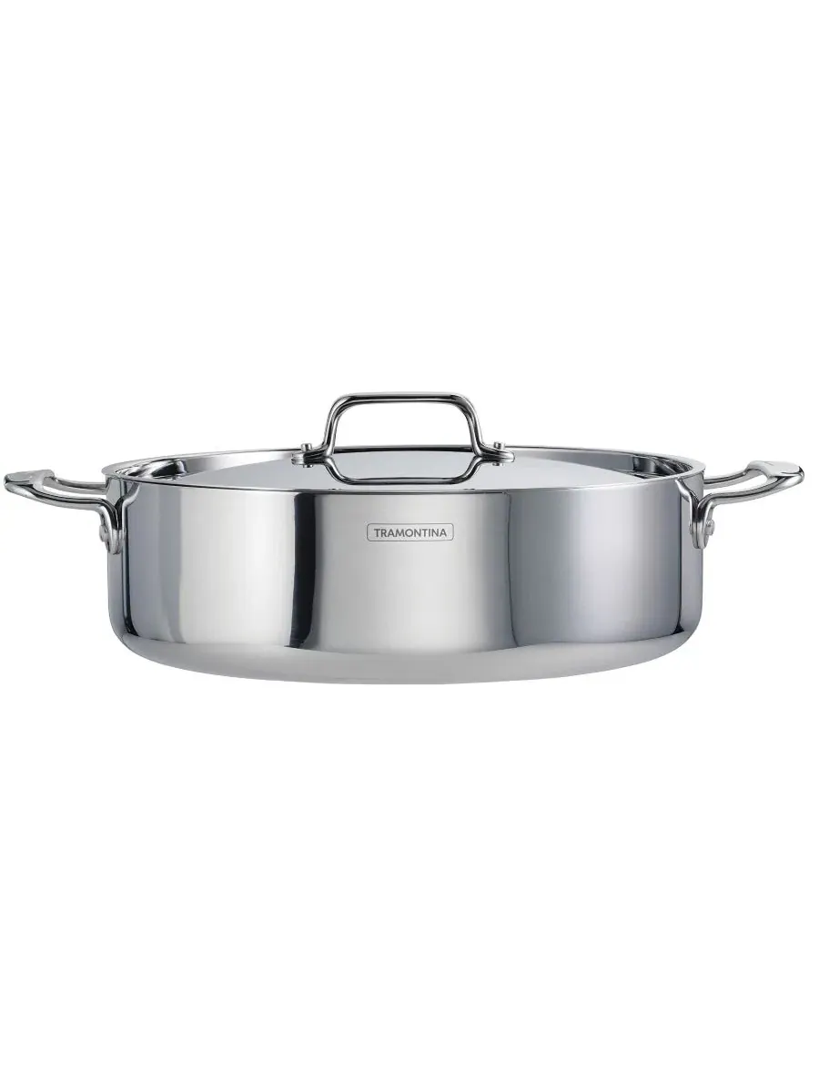 Жаропрочная кастрюля с крышкой Utsava Tri-Ply Clad Stainless Steel, 6.1 л Tramontina — изображение 3 из 11, серебряный