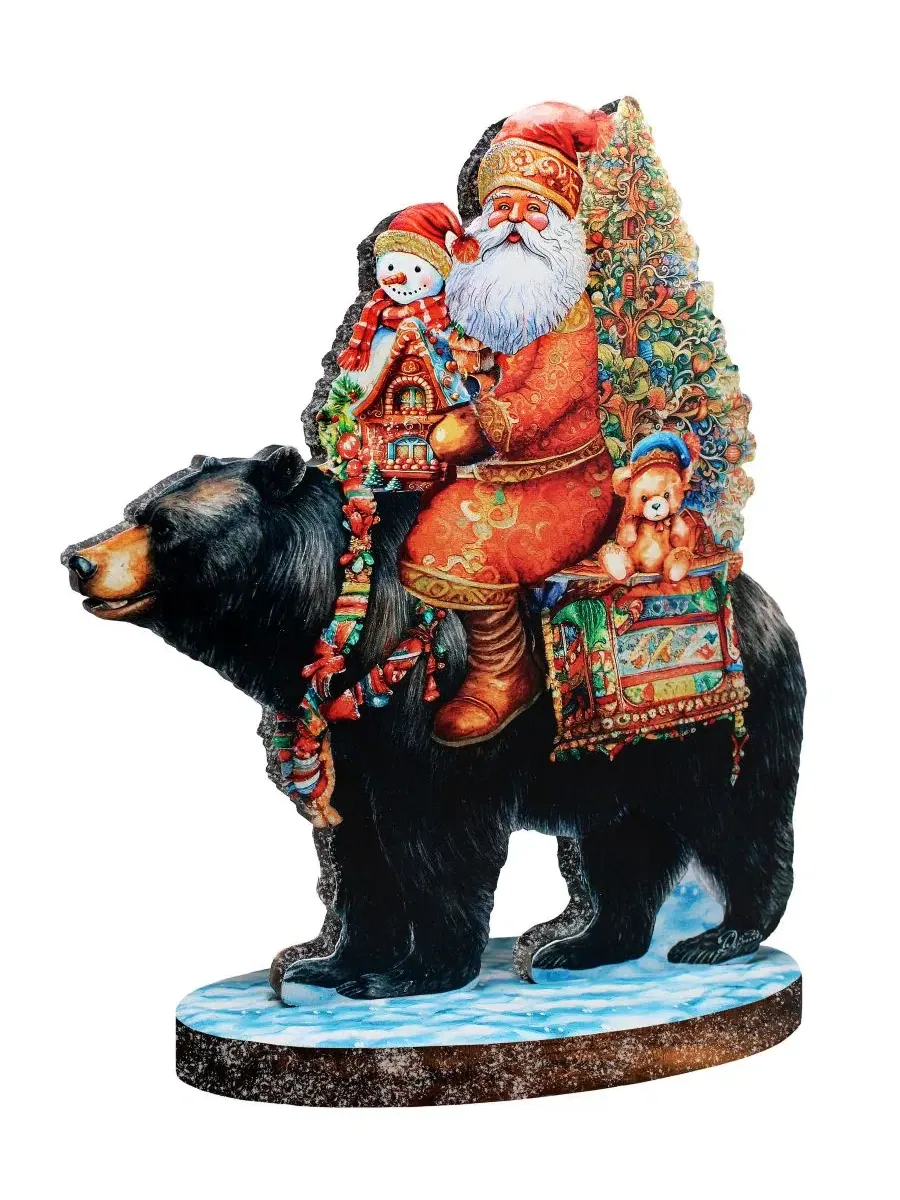 Праздничная фигурка Санта Клаус с черным медведем, 32x27x9 см G.DeBrekht — мульти