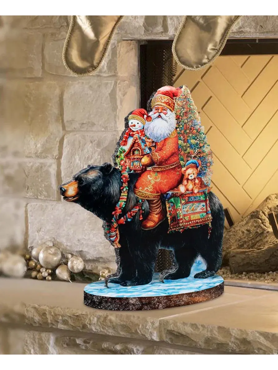 Праздничная фигурка Санта Клаус с черным медведем, 32x27x9 см G.DeBrekht — изображение 3 из 9, мульти