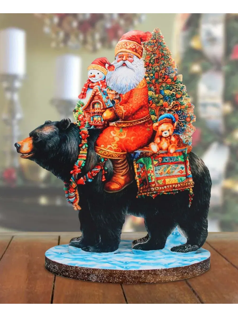 Праздничная фигурка Санта Клаус с черным медведем, 32x27x9 см G.DeBrekht — изображение 8 из 9, мульти