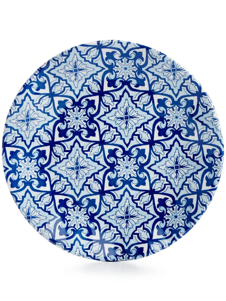 Набор из 4 меламиновых тарелок для закусок Talavera Azul Collection, диаметр 5,5 дюймов Q Squared — синий