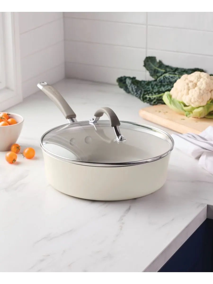 Керамическая антипригарная сковорода Cucina объемом 3 кварты с крышкой Rachael Ray — изображение 7 из 7, миндальный