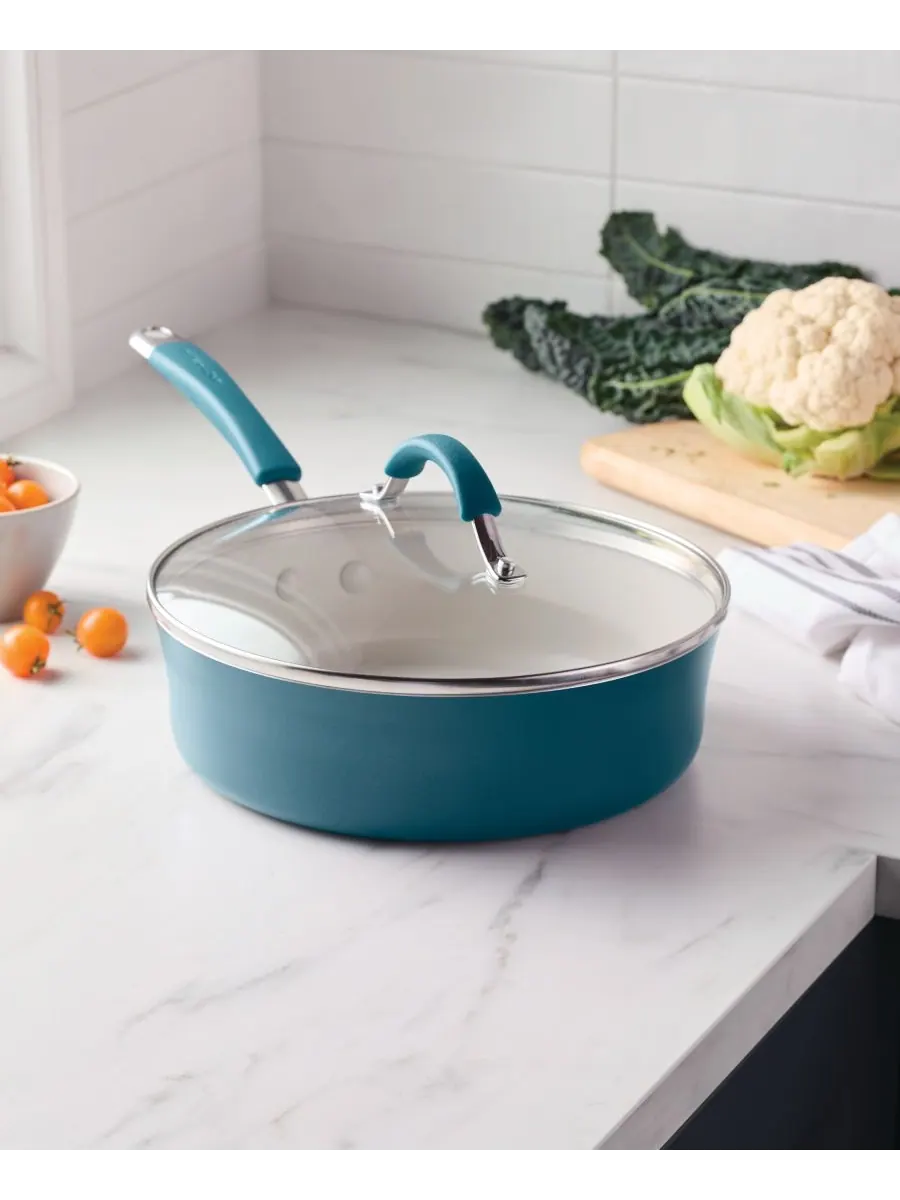 Керамическая антипригарная сковорода Cucina объемом 3 кварты с крышкой Rachael Ray — изображение 7 из 7, синий
