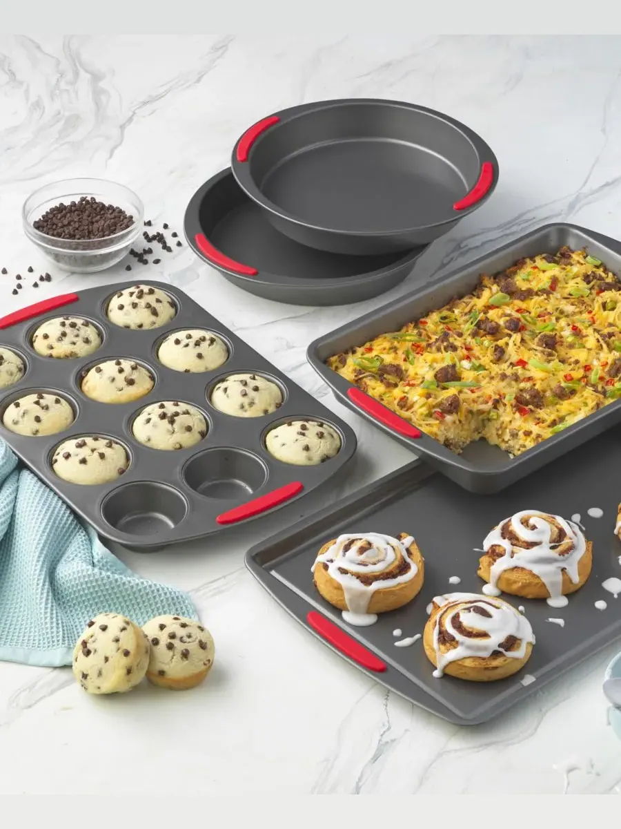 Набор посуды для выпечки Good Cook Mega Grip из 5 предметов с антипригарным покрытием из стали: — изображение 2 из 8, серый