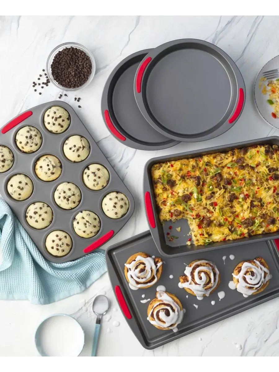 Набор посуды для выпечки Good Cook Mega Grip из 5 предметов с антипригарным покрытием из стали: — изображение 3 из 8, серый