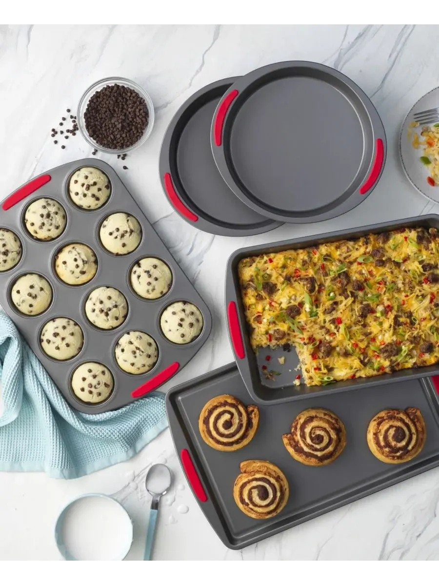 Набор посуды для выпечки Good Cook Mega Grip из 5 предметов с антипригарным покрытием из стали: — изображение 5 из 8, серый