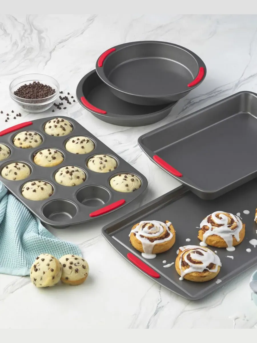 Набор посуды для выпечки Good Cook Mega Grip из 5 предметов с антипригарным покрытием из стали: — изображение 7 из 8, серый