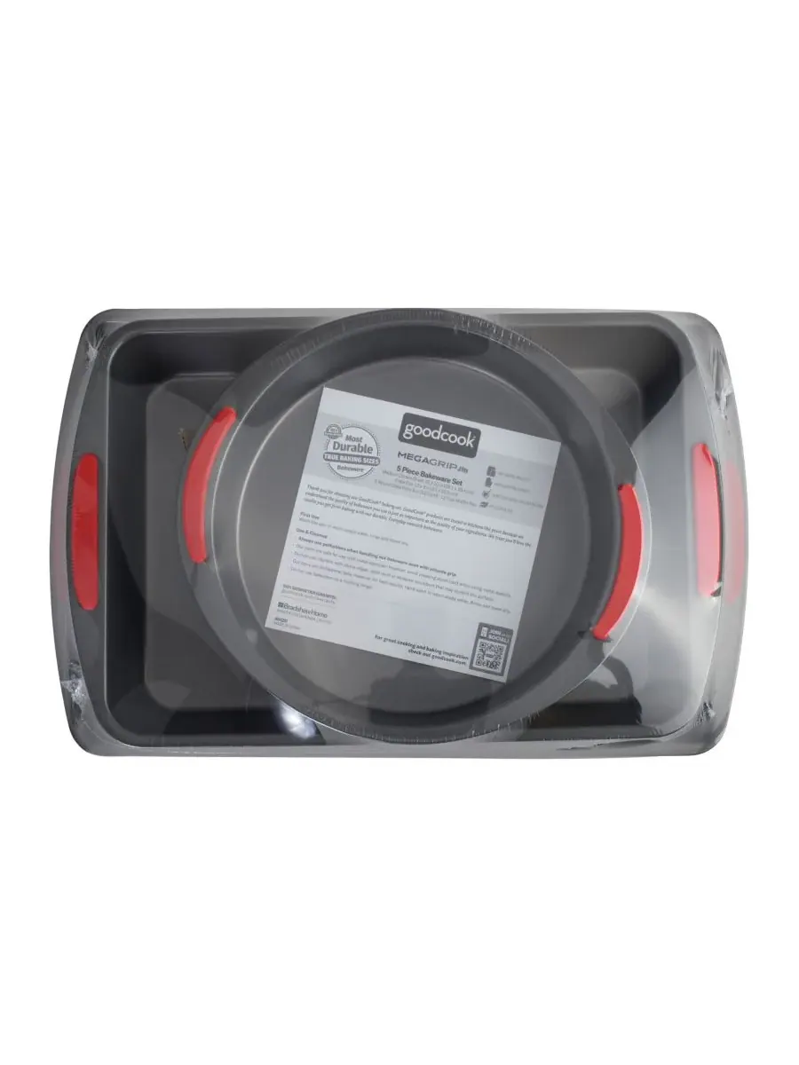 Набор посуды для выпечки Good Cook Mega Grip из 5 предметов с антипригарным покрытием из стали: — изображение 8 из 8, серый