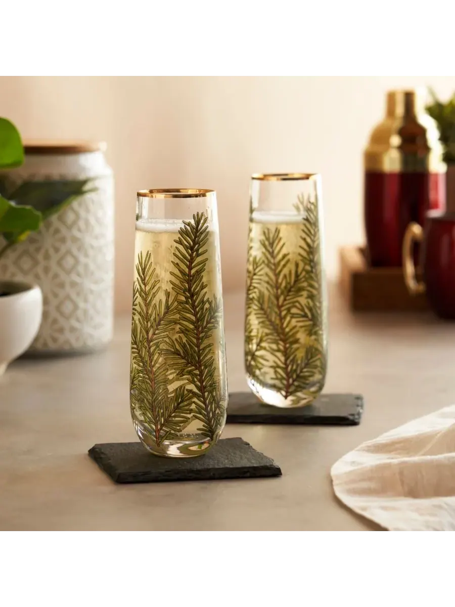Набор из 2 бокалов для шампанского без ножки Woodland Twine — изображение 3 из 3, зеленый