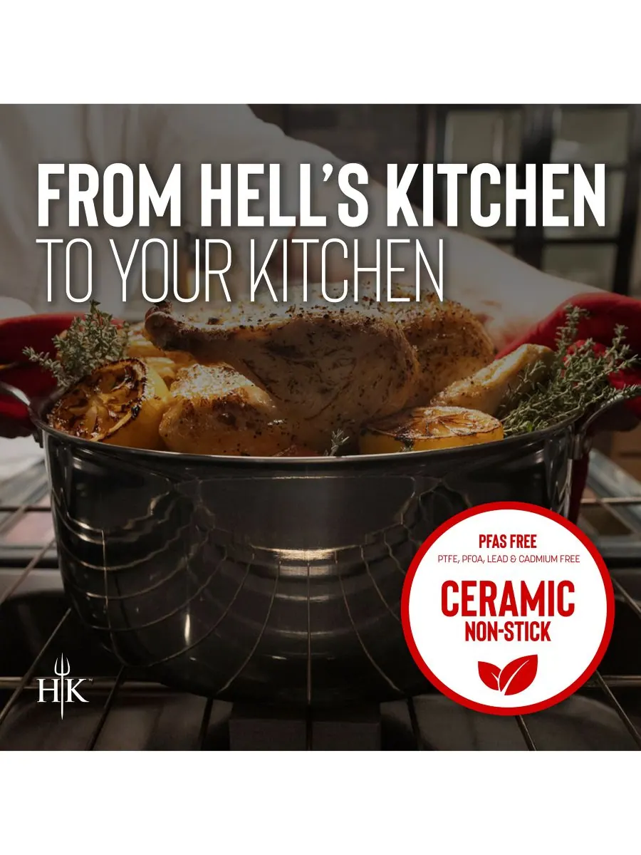 Керамическая гибридная кастрюля объемом 7,5 кварты с крышкой Hell's Kitchen — изображение 6 из 6, серебряный