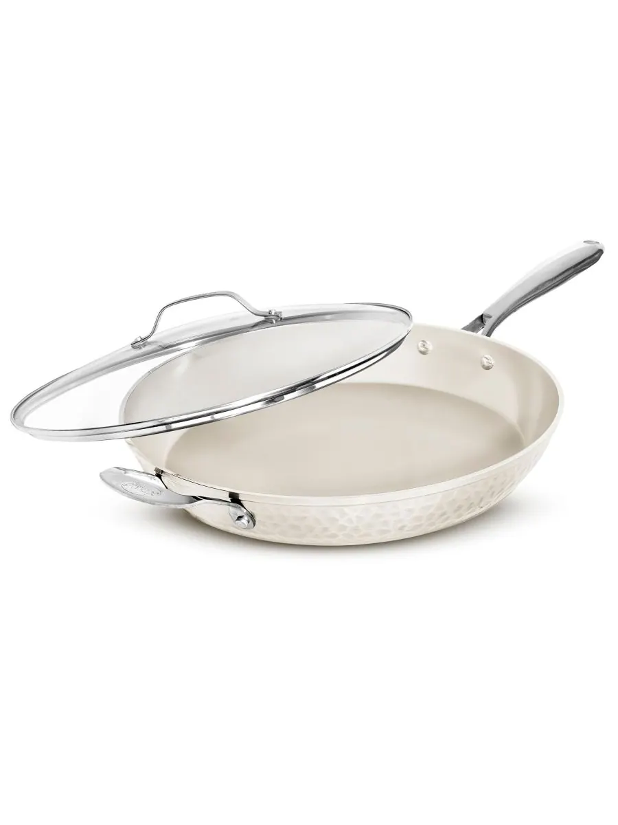 Сковорода Gotham Steel Hammered Ceramic Nonstick с крышкой 35,5 см — бежевый