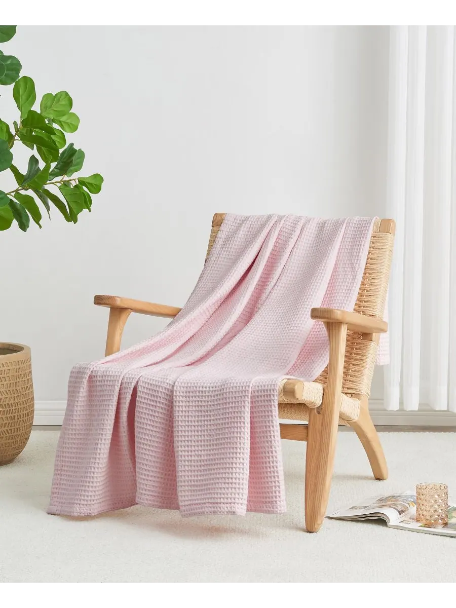 Хлопковое одеяло с вафельным плетением Linery & Co, Blush pink, King — изображение 3 из 6, розовый