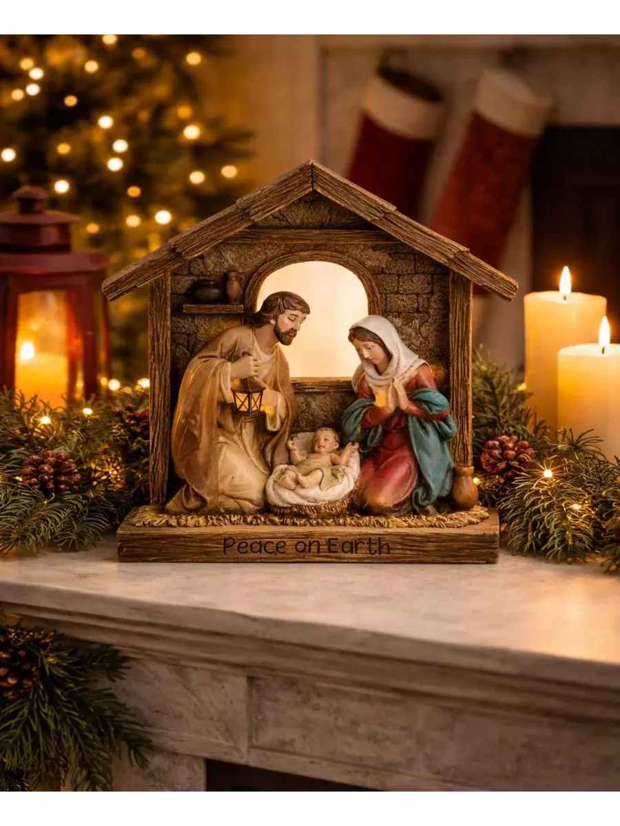 Скульптура Рождества с молитвой Девы Марии Holy Family Peace on Earth Napco — изображение 3 из 4, белый коричневый