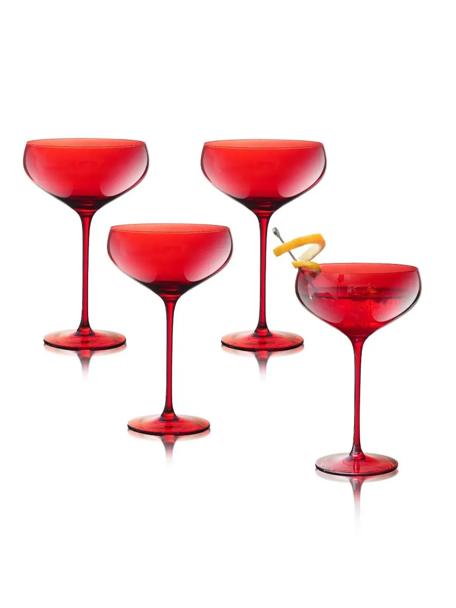 Набор из 4 бокалов Carnival Coupe объемом 13 унций (373 мл) Qualia Glass — красный