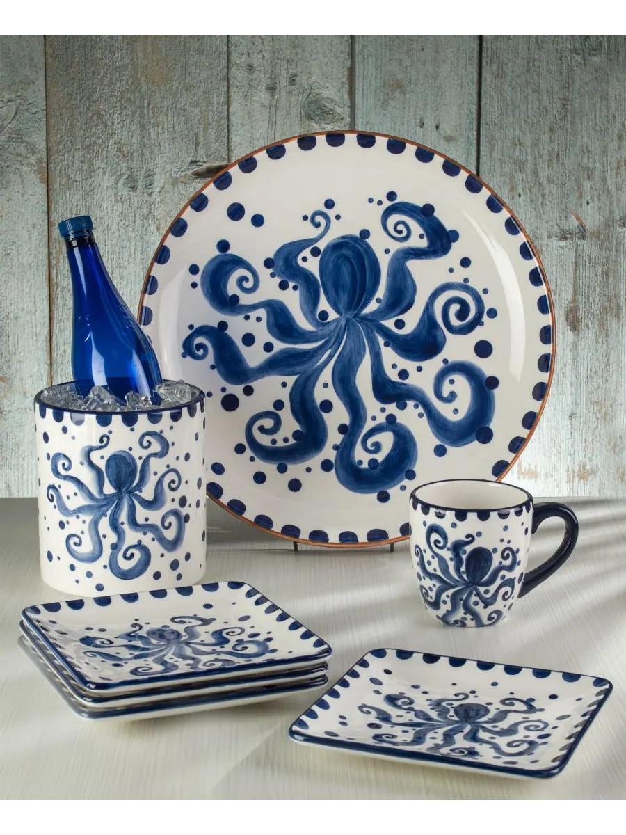 Круглое блюдо с осьминогами «Коста Азул» Euro Ceramica — изображение 2 из 3, синий белый