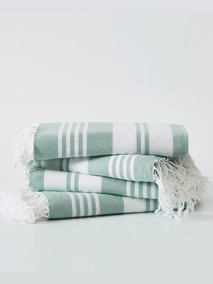 Набор из 4 пляжных полотенец Oceanfront Resort Cotton Salty Stripe Sand-Free Turkish — изображение 5 из 5, зеленый