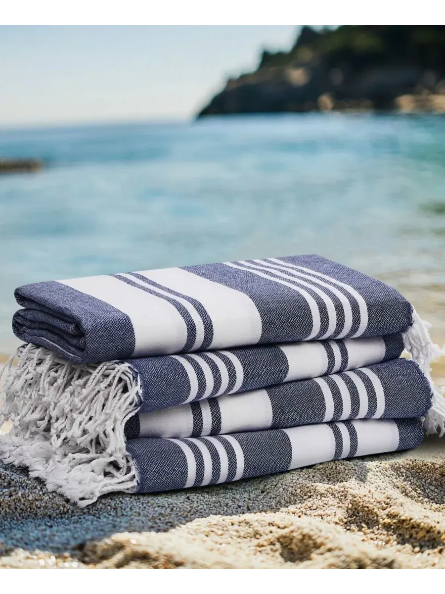 Комплект пляжных полотенец из турецкого хлопка Salty Stripe Oceanfront Resort — изображение 3 из 5, синий